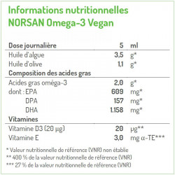 infos nutritionnelles huile omega 3 vegan Norsan